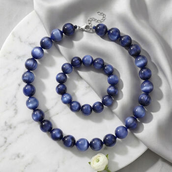 Simuliertes flexibles blaues Katzenauge Armband und 45+5cm Halskette