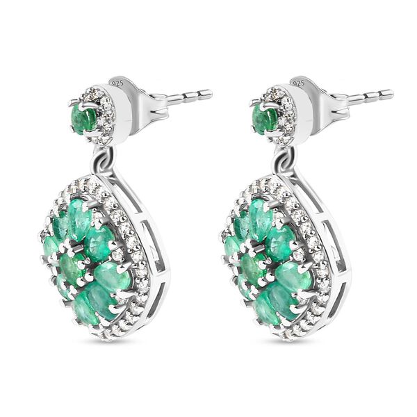 Kagem sambische Smaragd und Zirkon-Ohrh&auml;nger, 925 Silber platiniert, 3,78 ct. image number 4