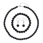 3er Set, schwarze Glasachat Halskette, Armband und Ohrringe, Edelstahl ca. 323.50 ct