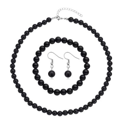3er Set, schwarze Glasachat Halskette, Armband und Ohrringe, 316L Edelstahl ca. 323.50 ct