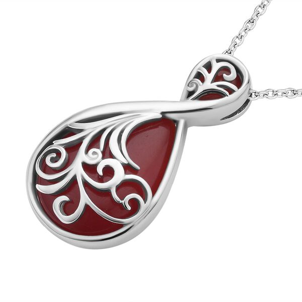 Roter Achat Anh&auml;nger mit Kette, Edelstahl ca. 20.00 ct image number 3