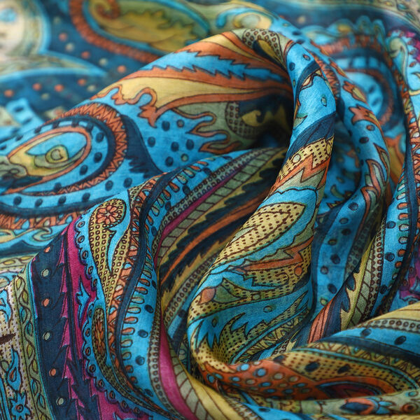 100% Natur Seide, Designer Schal, 50x160 cm, Petrol image number 6