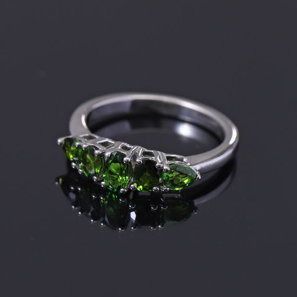 Russischer Diopsid 5 Stein Ring 925 Silber Platin-Überzug image number 2