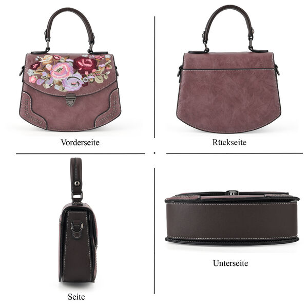 Kompakte Kunstprint Crossbody Tasche mit floralem Design, 23x9x17cm, Lila image number 4