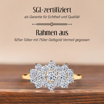 LUXURIANT SGL zertifizierter VS-EF Labor Diamant Ring, 925 Silber 750 Gelbgold Vermeil - 1 ct.