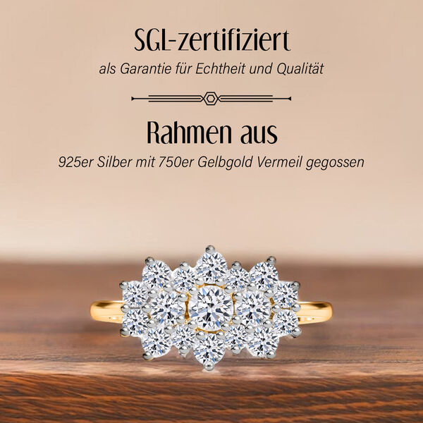 LUXURIANT SGL zertifizierter VS-EF Labor Diamant Ring, 925 Silber 750 Gelbgold Vermeil - 1 ct. image number 3