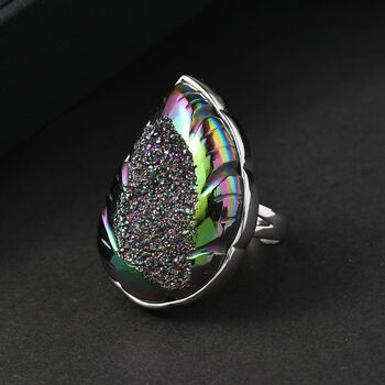 Sajen Silber-Fenster Drusy Wald Ring 925 Silber rhodiniert (Gr&ouml;&szlig;e 18.00) ca. 44.00 ct