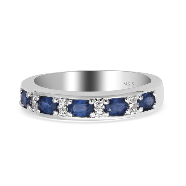 Blau Saphir und Zirkon Half Eternity Band Ring 925 Silber Platin-&Uuml;berzug