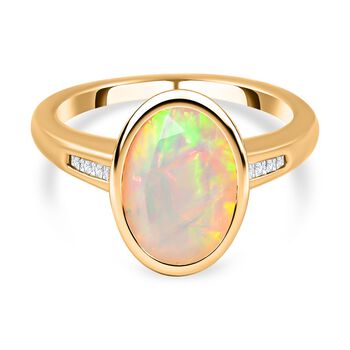 Nat&uuml;rlicher, &auml;thiopischer Welo Opal und wei&szlig;er Diamant Ring, 925 Silber Gelbgold Vermeil (Gr&ouml;&szlig;e 17.00) ca. 2,15 ct