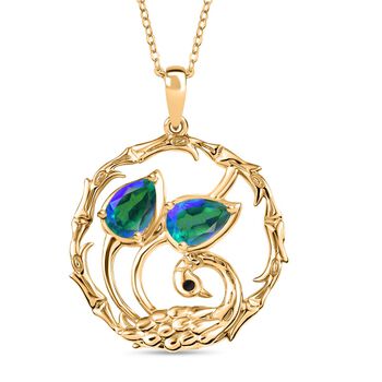 D'joy Pfau Quarz Triplette Anh&auml;nger mit Kette (ca. 45cm), 925 Silber 750 Gelb Vergoldet ca. 1.48 ct