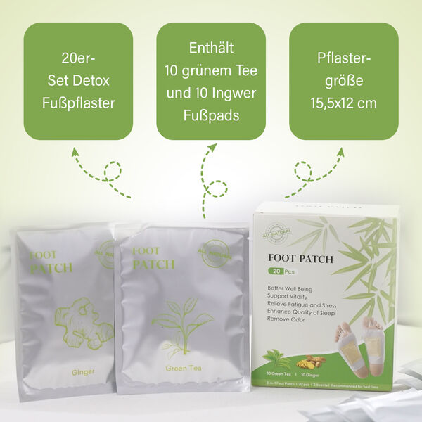 20er Set Detox Fußpflaster, Entgiftungspflaster, Ingwer und Grüner Tee image number 4
