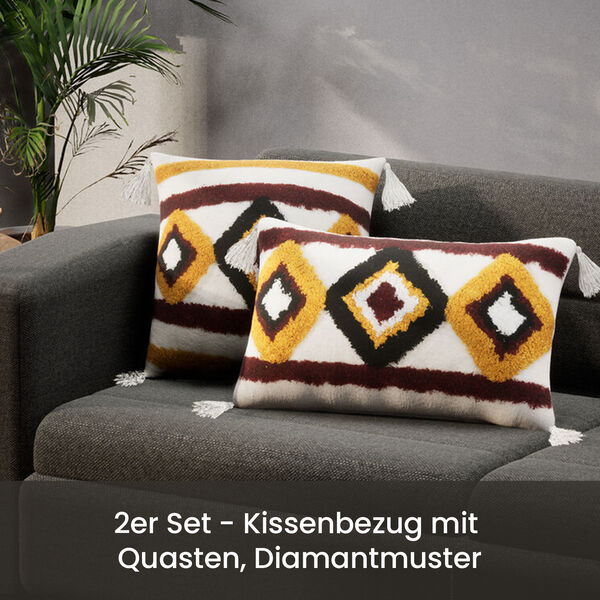2er Set - Kissenbezug mit Quasten, Diamantmuster image number 1