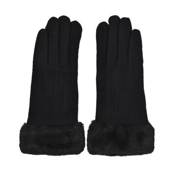 LA MAREY - Kaschmirwolle Handschuhe mit Kunstfell Bord&uuml;re,  Schwarz