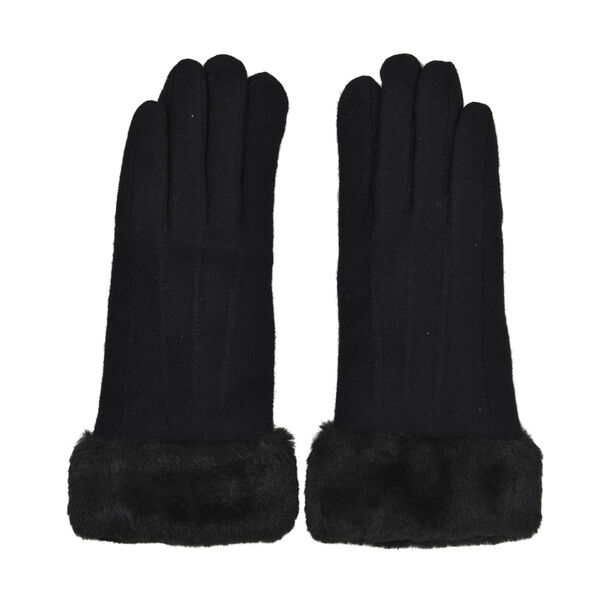 LA MAREY - Kaschmirwolle Handschuhe mit Kunstfell Bord&uuml;re,  Schwarz image number 3