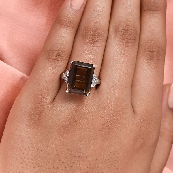Rauchquarz und Zirkon Ring 925 Silber platiniert  ca. 11,80 ct image number 3
