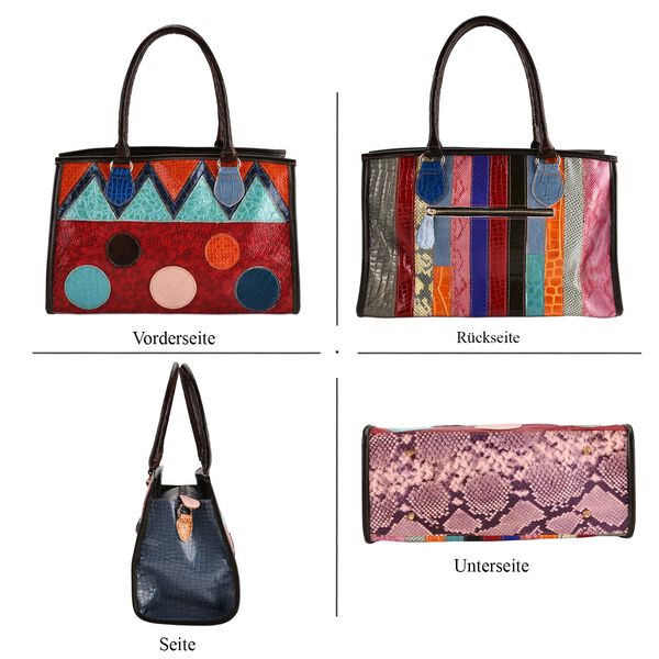 "Chaos by Elsie Genuine Leather Crossbody Bag with RFID Color: red Embossed crocdile shining rhomboid pattern Size:36*15*25cm           Wall: Genuine Leather Lining: Polyester                Exterior:zipped-2, Interior:zipped-2 , slip-2   with 1 Long stra image number 5