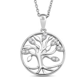 Moissanit Lebensbaum Anhänger mit Kette, 925 Silber rhodiniert und Edelstahl platiniert ca. 0,14 ct.