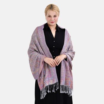 Jacquard Paisley-Schal mit Fransen, 170cm x 75cm, Lila Bl&uuml;ten