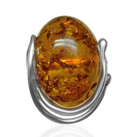 Natürlicher Baltischer Bernstein Ring, flexibel, 925 Silber