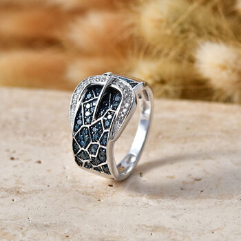 D'Joy Blauer Diamant Ring 925 Silber Rhodiniert (Gr&ouml;&szlig;e 17.00)