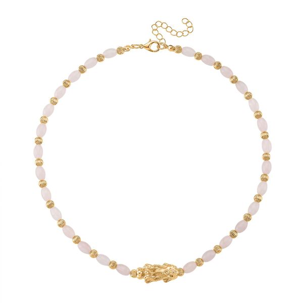 Rosenquarz Pixiu Halskette, ca. 45cm + 5cm extender, gelb vergoldet ca. 50.00 ct image number 3