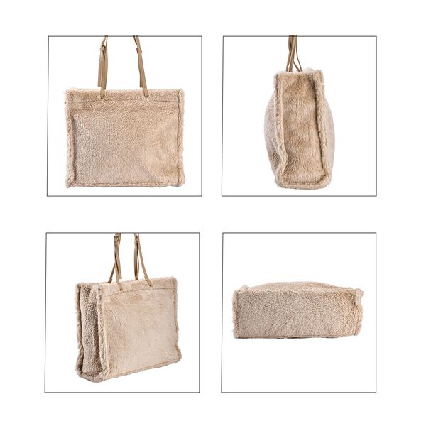 Kunstfell Schultertasche, Beige image number 4