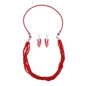 2er Set - Rot Kristall, Weißer Kristall Halskette und Ohrringe 0.05 ct