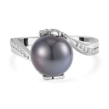 Tahiti Perle, Moissanit Ring 925 Silber rhodiniert (Gr&ouml;&szlig;e 16.00) ca. 0.32 ct