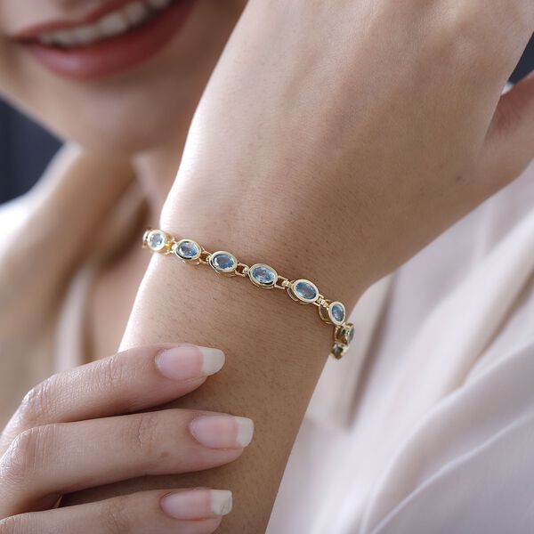 Kambodschanischer blauer Zirkon Armband, ca. 18 cm 925 Silber vergoldet ca. 12.53 ct image number 3