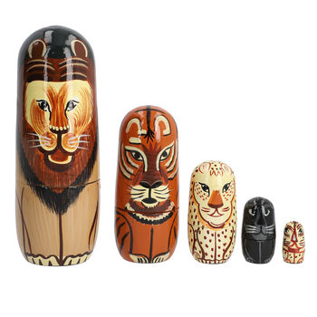 5er-Set Matroschka, Handbemalten Nistpuppen, L&ouml;wen
