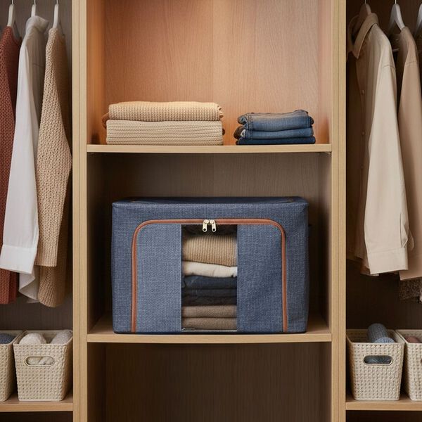 66L Stapelbare Aufbewahrungsbox mit Metallrahmen, Blau image number 2