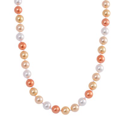 Gold, Orange und wei&szlig;e Muschelkernperle (12 mm) Halskette, Gr&ouml;&szlig;e ca. 50 cm, Reiner Edelstahl Magnetverschluss