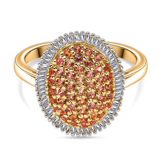 AAA Padparadscha Saphir (B), Wei&szlig;er Diamant Ring 925 Silber 750 Gelbgold Vermeil (Gr&ouml;&szlig;e 20.00) ca. 1.03 ct