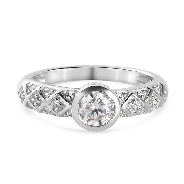 88 Facetten Moissanit Ring 925 Silber platiniert  ca. 0,57 ct