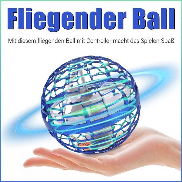 Fliegender Ball mit LEDs und Fernsteuerung, 9x9cm, blau image number 2