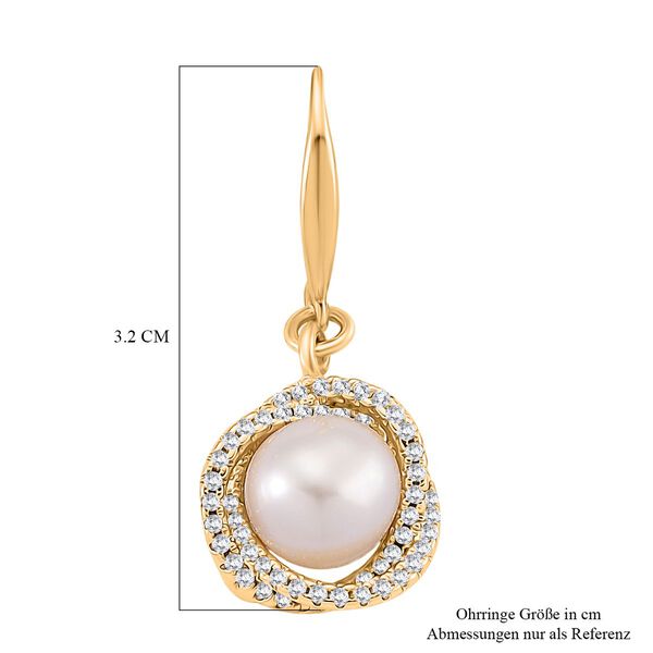 Wei&szlig;e S&uuml;&szlig;wasser Perle (8-10 mm), Wei&szlig;er Zirkonia Ohrringe Nickelfreies Messing vergoldet image number 5