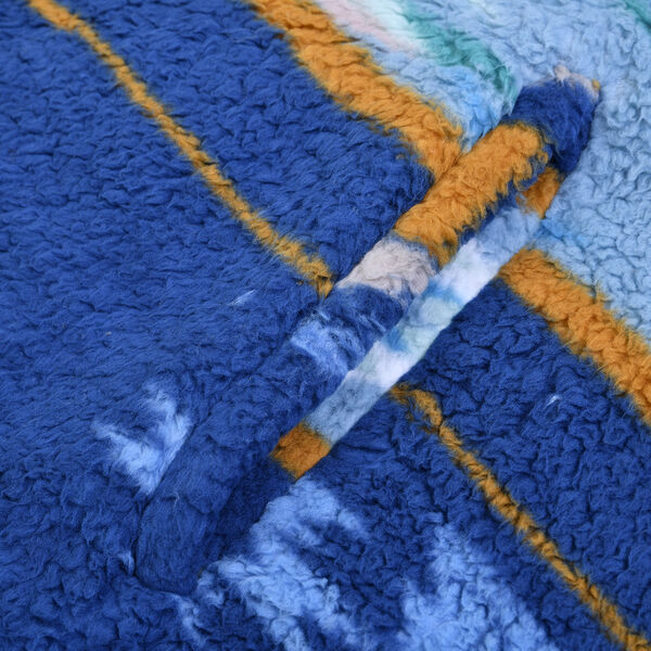 Sherpa Hoodie, Ikat Muster, dunkelblau image number 5