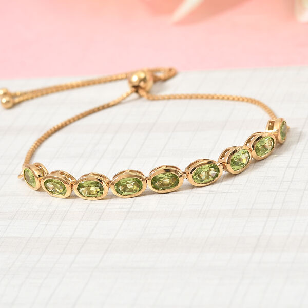 Nat&uuml;rlicher Peridot Bolo-Armband, ca. 16-26 cm, 925 Silber vergoldet ca. 4,67 ct image number 2