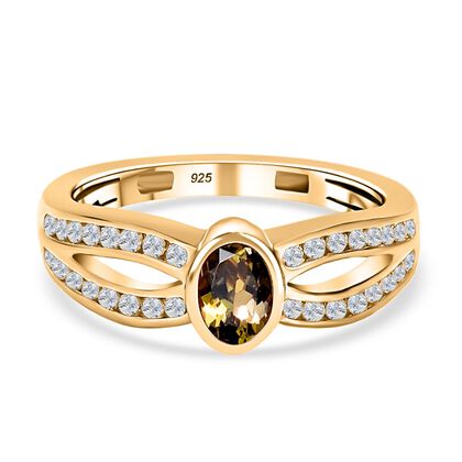 Nat&uuml;rlicher goldener Tansanit, wei&szlig;er Zirkon Ring, 925 Silber Gelbgold Vermeil (Gr&ouml;&szlig;e 20.00) ca. 0.87 ct