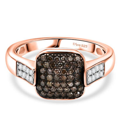 D'Joy Wei&szlig;er Diamant, Nat&uuml;rlicher Champagner Diamant Ring 925 Silber 750 Ros&eacute;gold vermeil (Gr&ouml;&szlig;e 17.00) ca. 0,48 ct
