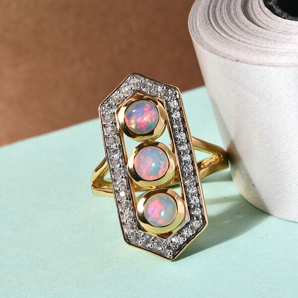 Natürlicher, äthiopischer Opal und Zirkon-Ring, 925 Silber Gelbgold Vermeil  ca. 1,69 ct image number 2