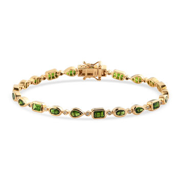 Nat&uuml;rlicher Chromdiopsid und Zirkon Armband ca. 20 cm 925 Silber vergoldet