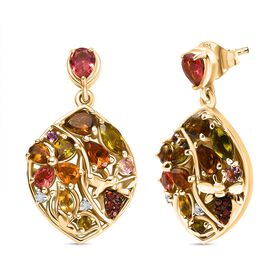 AA Mehrfarbig-Turmalin Ohrringe 925 Silber 750 Gelbgold Vermeil ca. 3,74 ct.