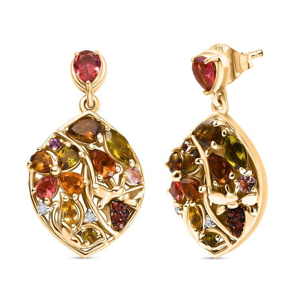 AA Mehrfarbig-Turmalin Ohrringe 925 Silber 750 Gelbgold Vermeil ca. 3,74 ct.