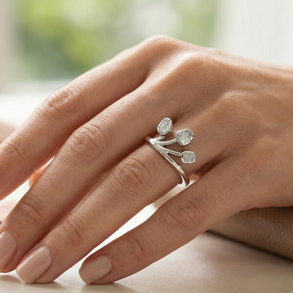 Handgearbeiteter Polki Diamant Ring 925 Silber Platin-&Uuml;berzug image number 3