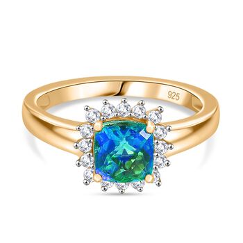 Pfau Triplett Quarz und Zirkon Ring, 925 Silber 750 vergoldet - 1,42 ct.