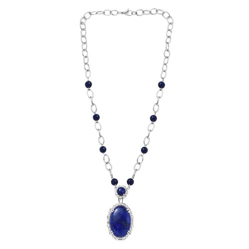 Lapislazuli Halskette, ca. 45 cm, platiniert, ca. 51.12 ct image number 0