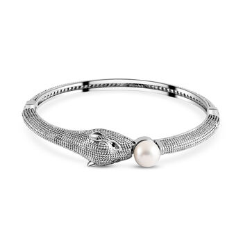 Wei&szlig;er S&uuml;&szlig;wasserperlen- und schwarzer Spinell-Armreif, ca. 19 cm, ca. 6,81 ct