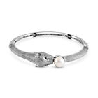 Weißer Süßwasserperlen- und schwarzer Spinell-Armreif, ca. 19 cm, ca. 6,81 ct