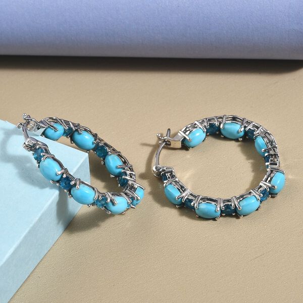 Amerikanische, nat&uuml;rliche Sleeping Beauty T&uuml;rkis und Neon Apatit-Creolen - 8,74 ct. image number 2